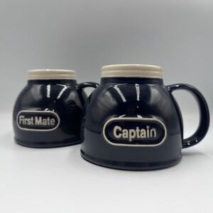 Feltman Langer Captain & First Mate Nautical Mug Set Navy Blue Ceramic Non-Slip